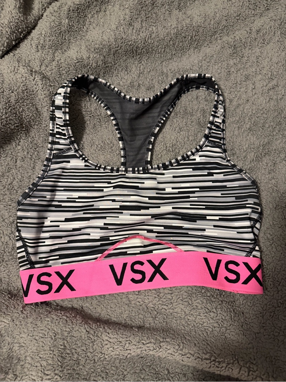 VSX Pink & Black Striped Racerback Sports Bra